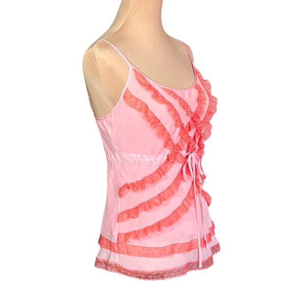 ViTG Y2K Tracy Reese Babydoll Cami Top Sz.8 Peach Silk Ruffle Fairy Coquette - Picture 2 of 11